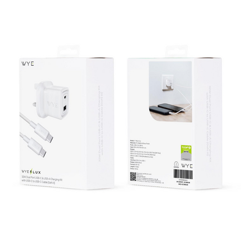 WYEFLUX 32W Dual Port USB-C & USB-A Charging Kit with USB-C to USB-C Cable (Gan III)