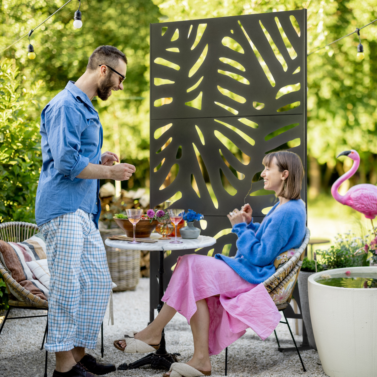 Outsunny Metal Outdoor Privacy Screen with Stand for Garden Black