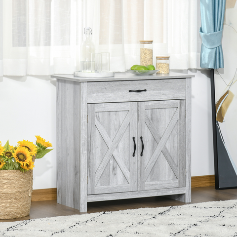 Farmhouse Barn Door Sideboard Buffet Storage Cabinet Coffee Bar Grey Grain