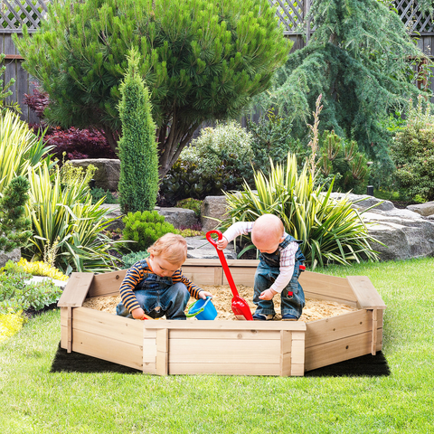 Kids Wooden Sand Pit Children Sandbox with Cover Outdoor Playset Outsunny