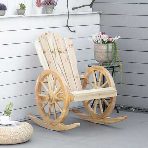 Outsunny Adirondack Rocking Chair Porch Poolside Garden Lounging Natural