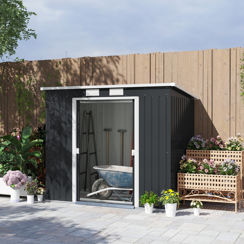 Outsunny 7 x 4ft Metal Garden Storage Shed w/ Double Door Dark Grey