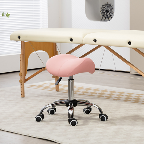 HOMCOM PU Leather Saddle Stool w/ Moulded Padded Seat Adjustable Height Pink