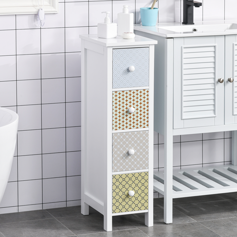 HOMCOM Drawer Cabinet, 4 Drawer Storage Organizer Unit Bathroom Bedroom