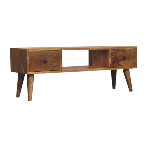 Artisan Furniture Solid Wood Classic Oak-ish Coffee Table, 2 Drawers & 1 Open Slot, Beige