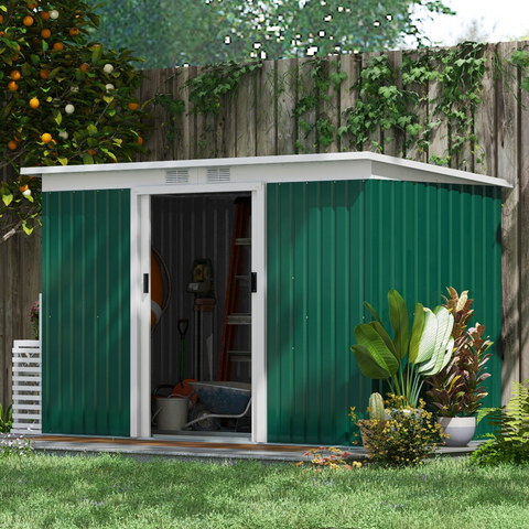 9ft x 4.25ft Garden Metal Storage Shed Equipment Tool Box Ventilation & Doors