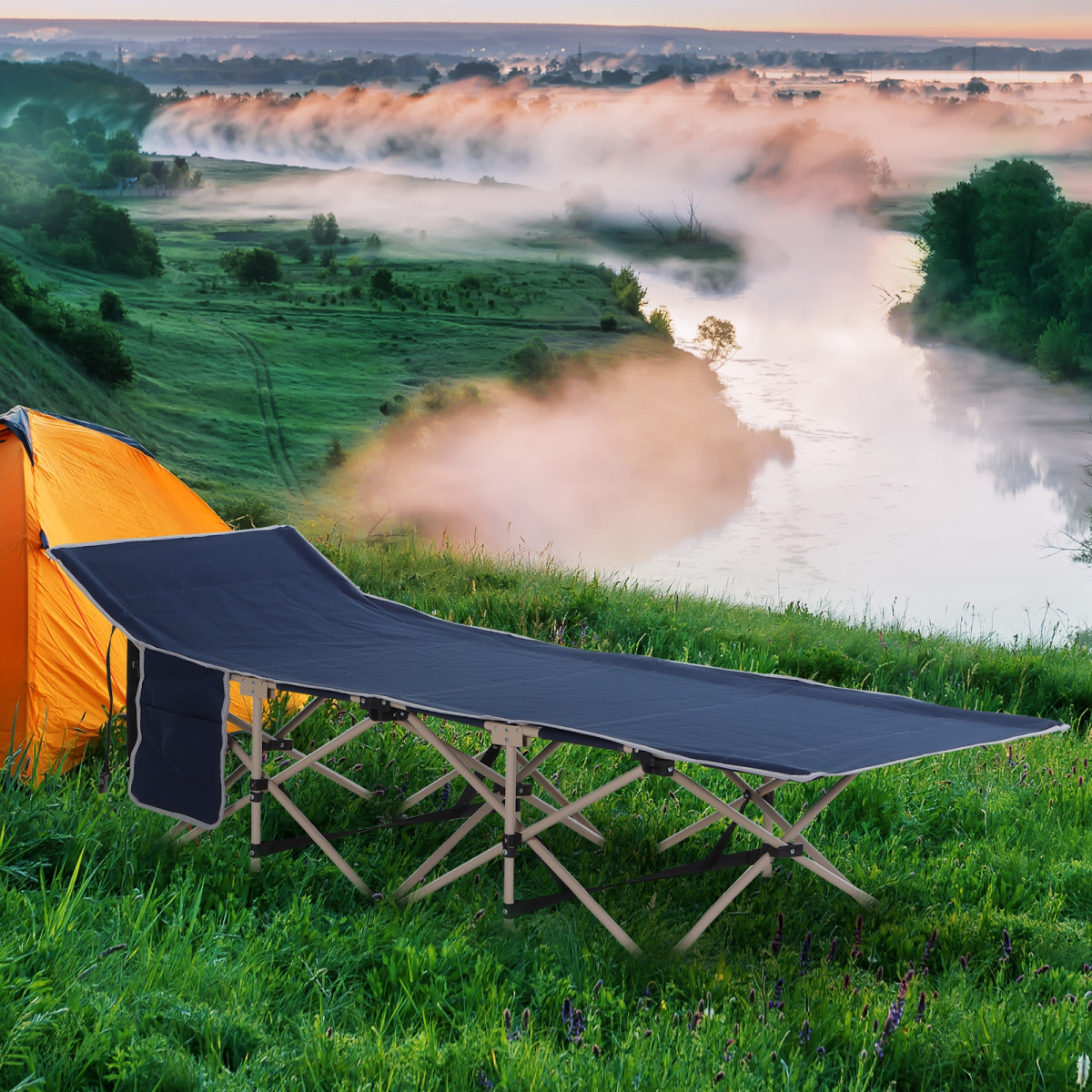 Single Portable Outdoor Military Sleeping Bed Camping Cot Blue Outsunny