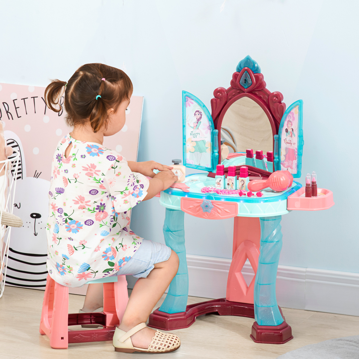 31 Piece Kids Dressing Table w/ Magical Princess Mirror, Light and Music