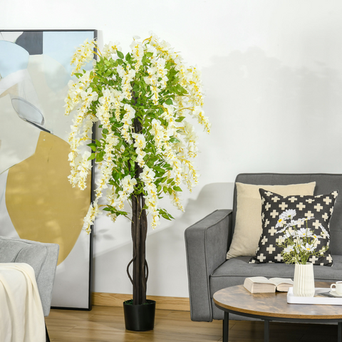 Artificial Realistic White Wisteria Tree Faux Decorative Plant, 160cm HOMCOM