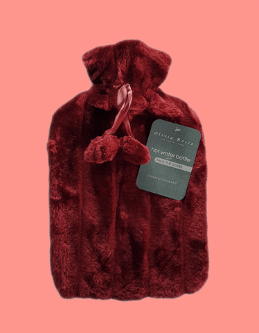 OLIVIA ROCCO Hot Water Bottle 2L With Faux Fur Pom Pom Cover Soft Plush Natural Rubber UK Safety Tested Cozy Winter Gift