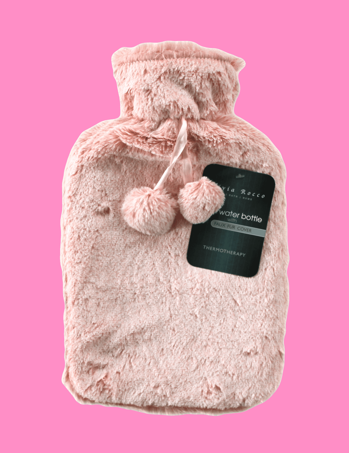 OLIVIA ROCCO Hot Water Bottle 2L With Faux Fur Pom Pom Cover Soft Plush Natural Rubber UK Safety Tested Cozy Winter Gift