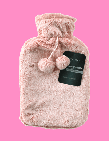 OLIVIA ROCCO Hot Water Bottle 2L With Faux Fur Pom Pom Cover Soft Plush Natural Rubber UK Safety Tested Cozy Winter Gift