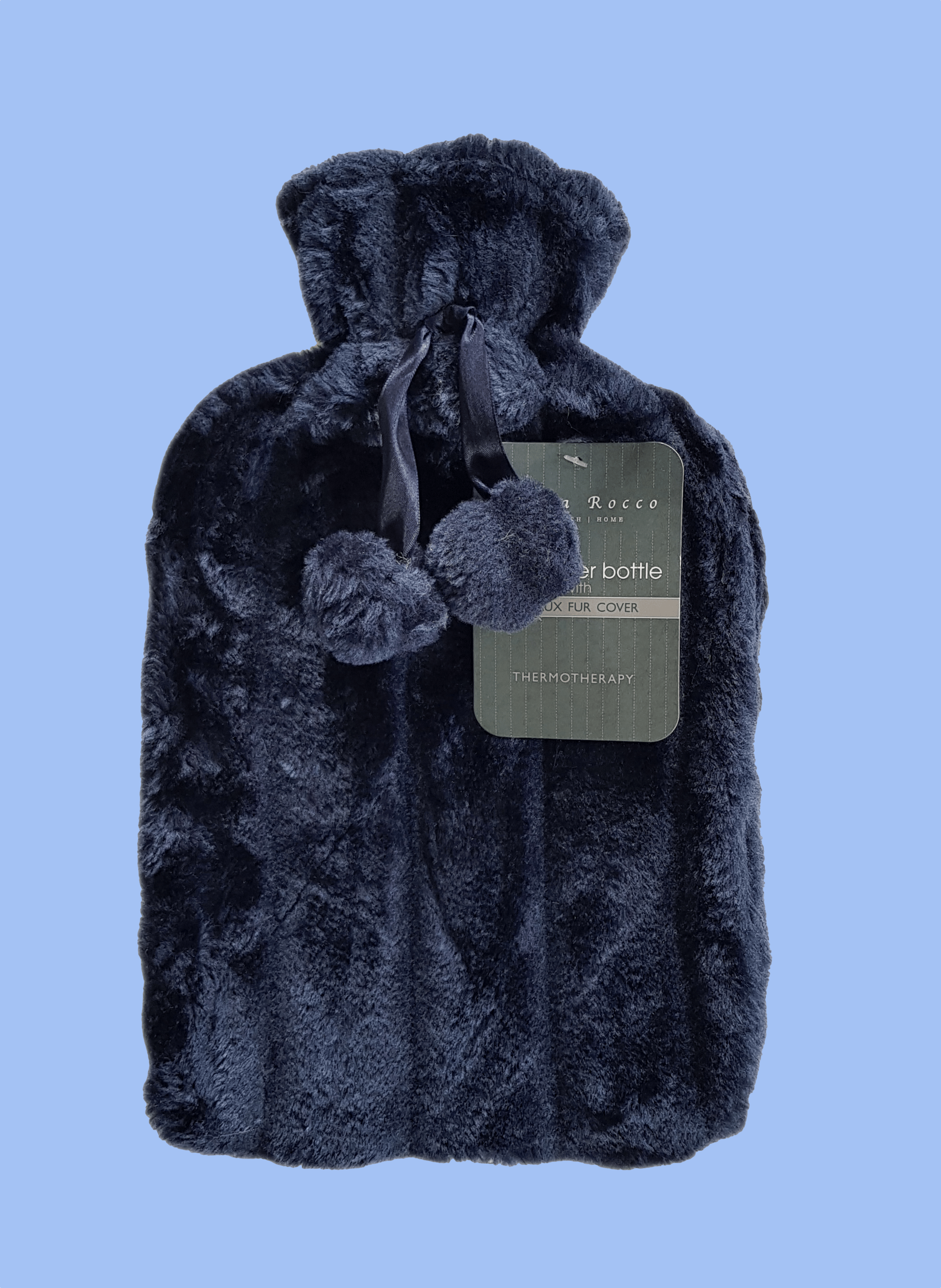 OLIVIA ROCCO Hot Water Bottle 2L With Faux Fur Pom Pom Cover Soft Plush Natural Rubber UK Safety Tested Cozy Winter Gift