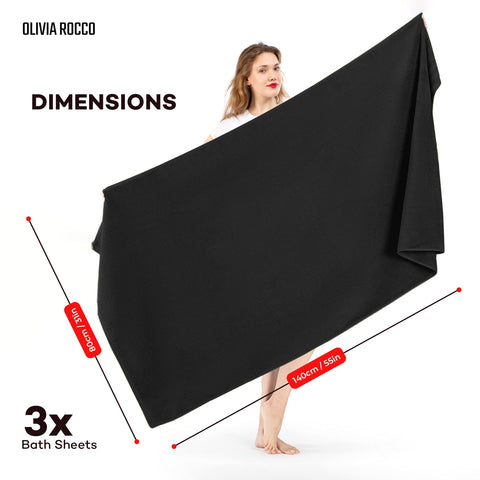 OLIVIA ROCCO Monaco 3 Pack Extra Large Bath Sheets 500GSM 100 Percent Cotton Highly Absorbent Towels For Home Gym Beach Spa Set