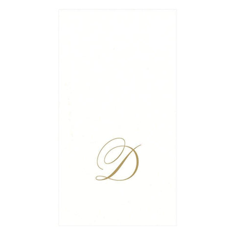 Caspari " Signature Gold Initial D Paper Linen Guest Towels, White Pearl, Pack of 24