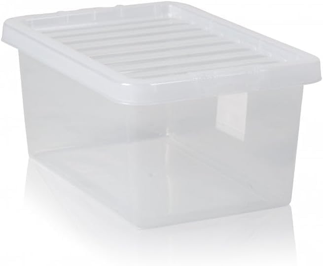 Checkmart PACK OF 2 Large Storage Box with Lid Strong Plastic Stackable Nestable Container Home Office Clear (14 Litre)