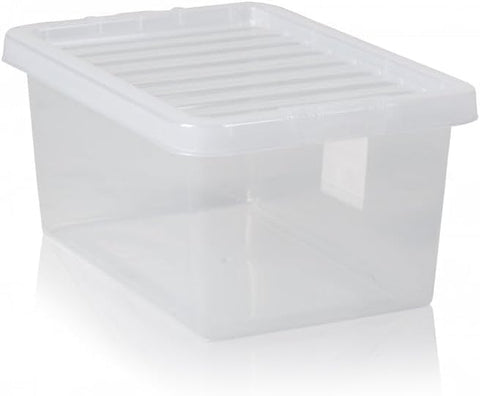 Checkmart PACK OF 2 Large Storage Box with Lid Strong Plastic Stackable Nestable Container Home Office Clear (14 Litre)
