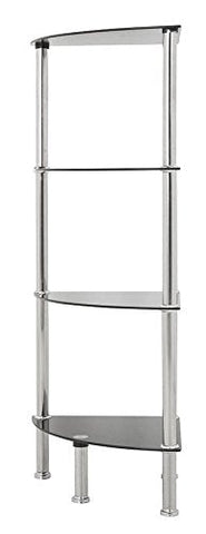 mahara 4 Tier Chrome Effect Black Corner Glass Shelving Unit - Tempered Safety Glass Shelves Max 5kg - Storage Unit W41cm x D30cm x H86.5cm