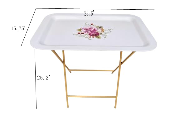 Ruweistar Portable Folding TV Tray Table with Floral Design, Grey Metal Frame, Side Table for Sofa (white)