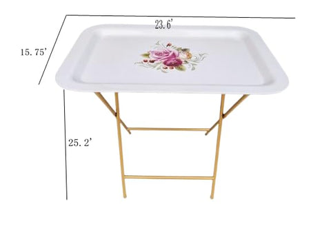 Ruweistar Portable Folding TV Tray Table with Floral Design, Grey Metal Frame, Side Table for Sofa (white)