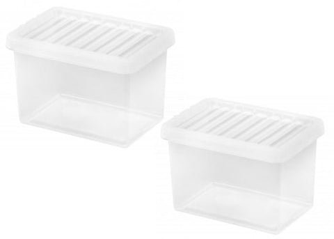 Checkmart PACK OF 2 Large Storage Box with Lid Strong Plastic Stackable Nestable Container Home Office Clear (14 Litre)