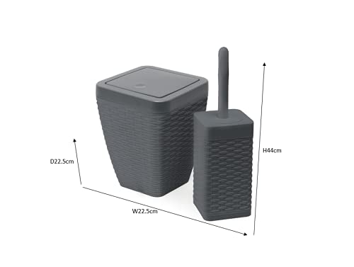 Addis Faux Rattan Square Bathroom Set Includes Swing Bin & Toilet Set Brush, Calico Linen - Faux Leather Plastic, Charcoal
