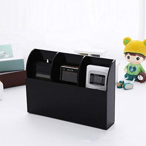 jojofuny 3 Slot Remote Control Holder Wall Mounted, Black Acrylic TV Organiser, Self Adhesive Media Storage for Controller Phone Pen