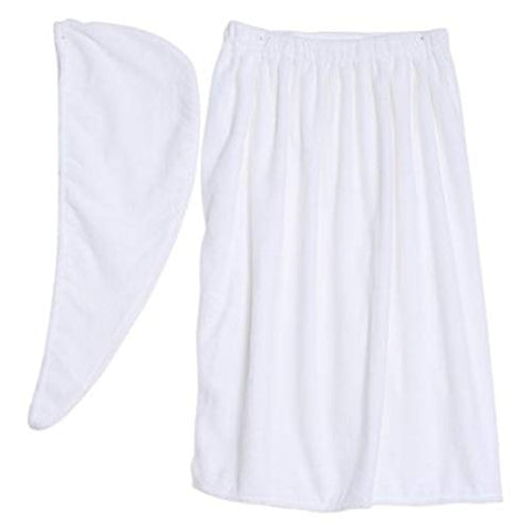 ZJchao Bamboo Cotton Bath Towel Wrap for Women Adjustable Spa Shower Robe with Hair Turban White Absorbent Pool Gym Cover Up Set