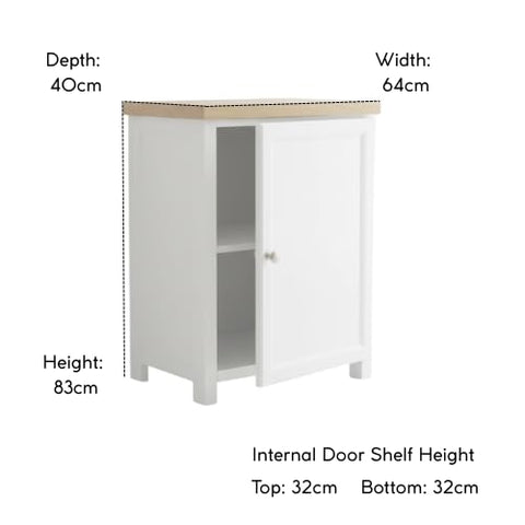 ALL WHITE Storage Cabinet with Open Shelf, White and Oak Top, 2 Doors with Metal Knobs, Ready Assembled Storage Cabinet for Hallway or Livingroom