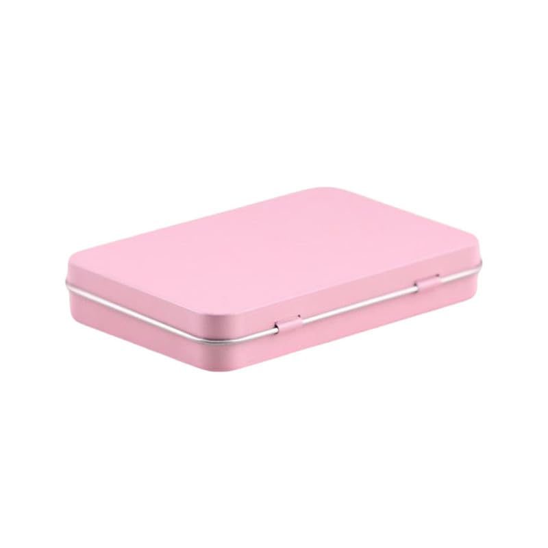 Globellapro 10.8 * 7.6 * 1.77cm Rectangular Tin Boxes Pink Hinged Storage Tins Metal Empty Tins Containers Tweezers,Tools Small Items Storage