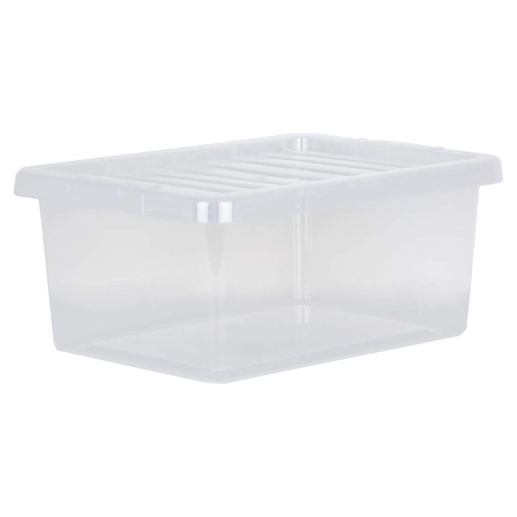 Checkmart PACK OF 2 Large Storage Box with Lid Strong Plastic Stackable Nestable Container Home Office Clear (14 Litre)