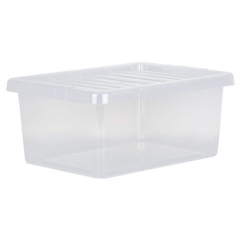 Checkmart PACK OF 2 Large Storage Box with Lid Strong Plastic Stackable Nestable Container Home Office Clear (14 Litre)
