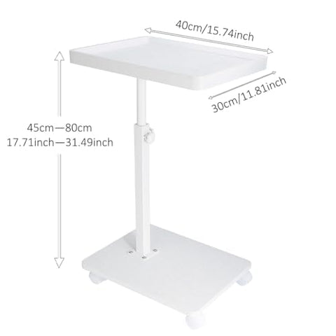 Shilanmei C Shaped Side Table Adjustable Height Wheeled Sofa Table White