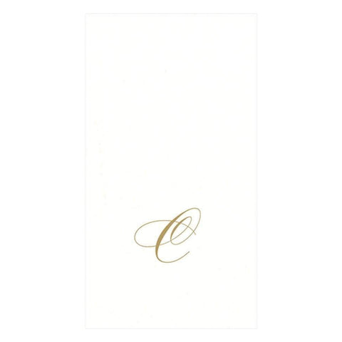 Caspari " Signature Gold Initial C Paper Linen Guest Towels, White Pearl, Pack of 24