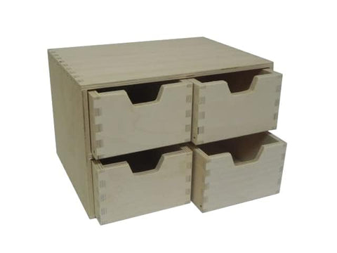 COLLECTOR Wooden World 4 Drawer Plain Wooden Storage Box Chest Cupboard Decoupage Solid Wood Jewellery Chest