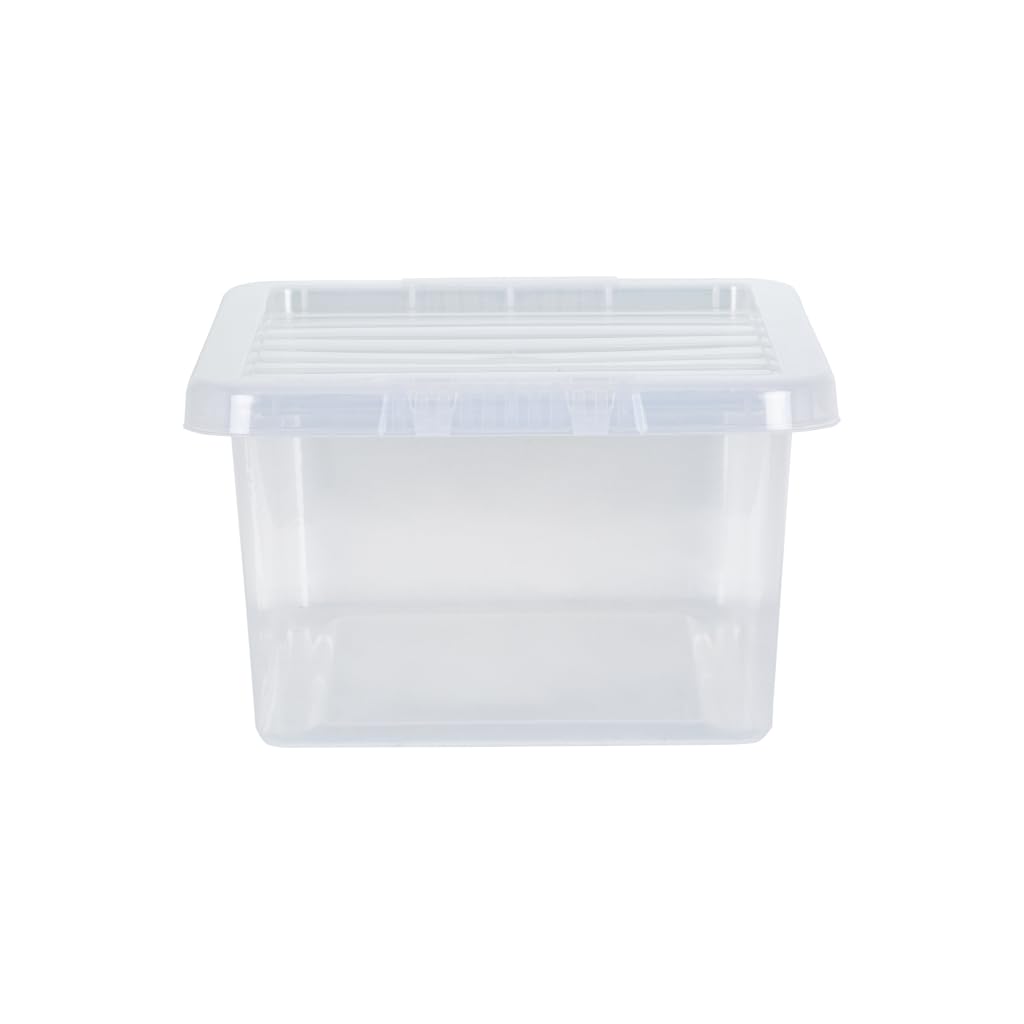 Checkmart PACK OF 2 Large Storage Box with Lid Strong Plastic Stackable Nestable Container Home Office Clear (14 Litre)