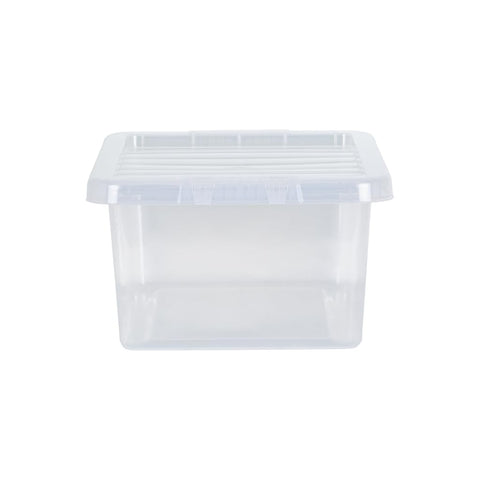 Checkmart PACK OF 2 Large Storage Box with Lid Strong Plastic Stackable Nestable Container Home Office Clear (14 Litre)
