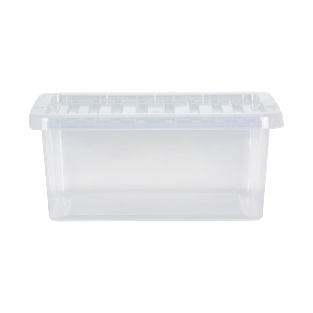 Checkmart PACK OF 2 Large Storage Box with Lid Strong Plastic Stackable Nestable Container Home Office Clear (14 Litre)