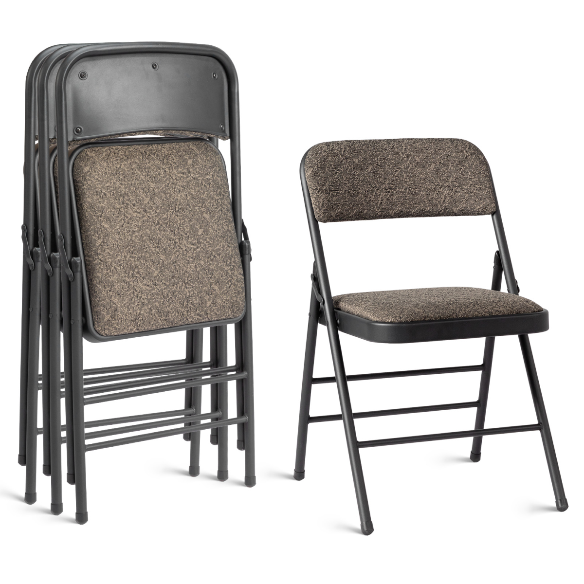 2pcs Black Patterned Padded Folding Chairs, Conference Event Chairs with Soft Seat (46*48*76cm), Frosted Iron Frame
