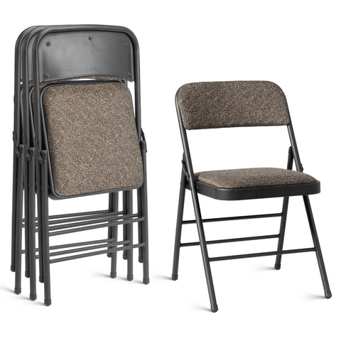 2pcs Black Patterned Padded Folding Chairs, Conference Event Chairs with Soft Seat (46*48*76cm), Frosted Iron Frame