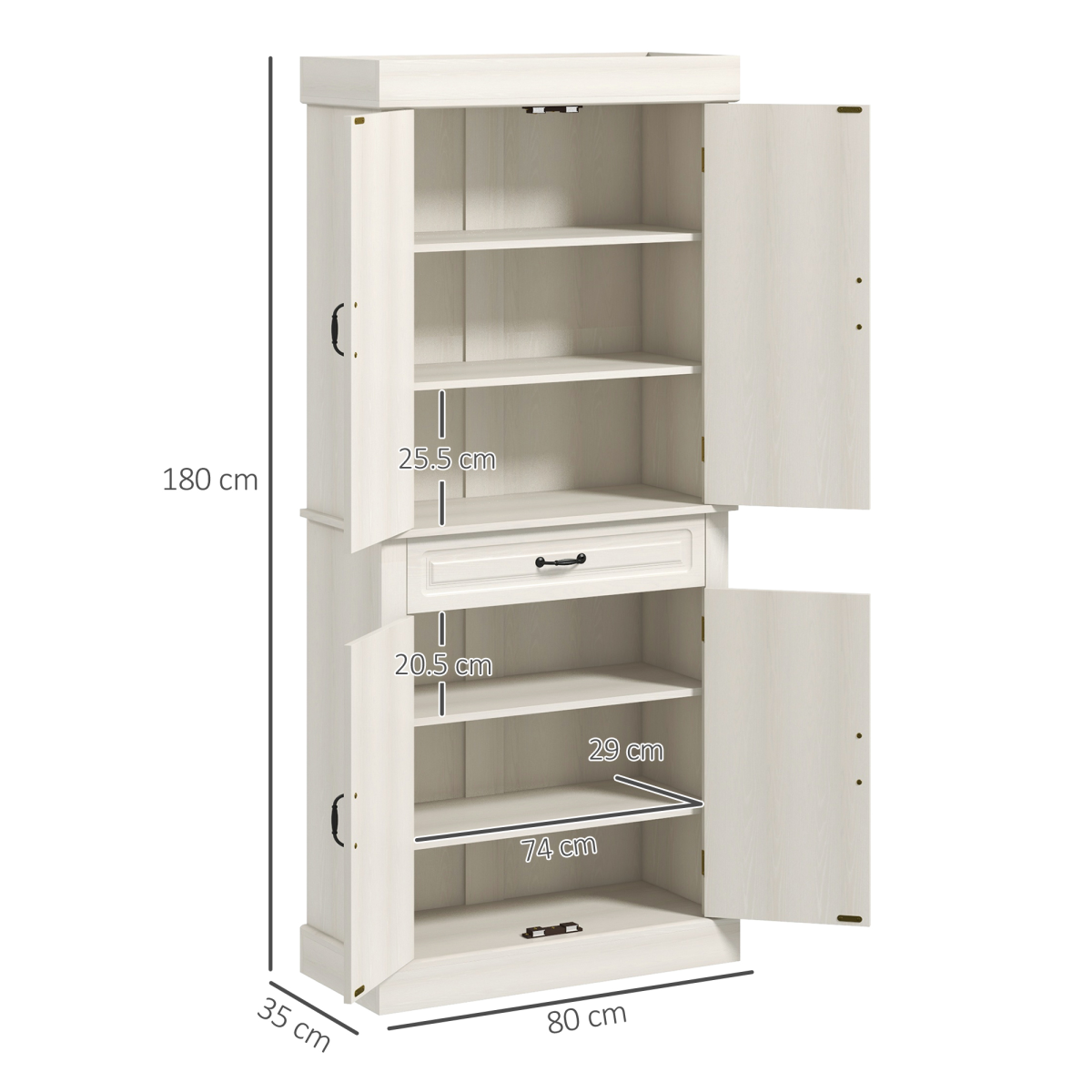HOMCOM 180cm Kitchen Pantry Storage Cabinet Server Food Organizer, White