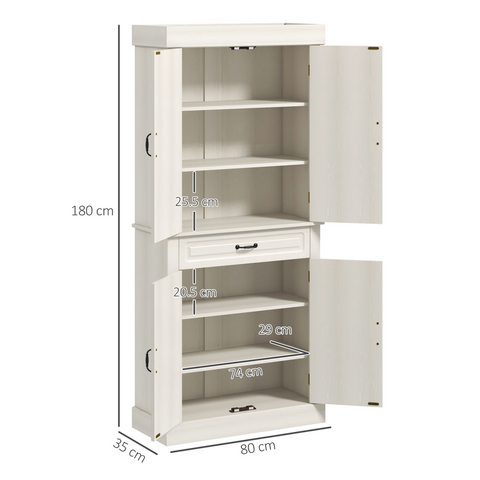 HOMCOM 180cm Kitchen Pantry Storage Cabinet Server Food Organizer, White