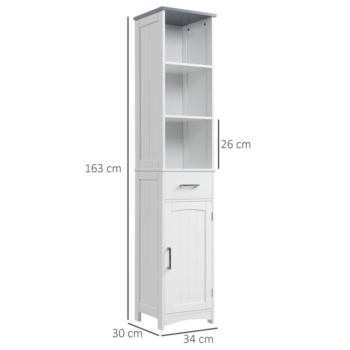 kleankin Tall Bathroom Storage Cabinet, Slim Freestanding Linen Tower, White