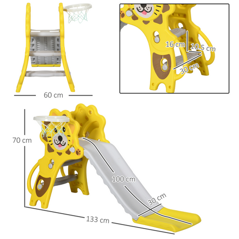 AIYAPLAY 2 in 1 Kids Slide for Indoor Use with Basketball Hoop for 18-36 Months