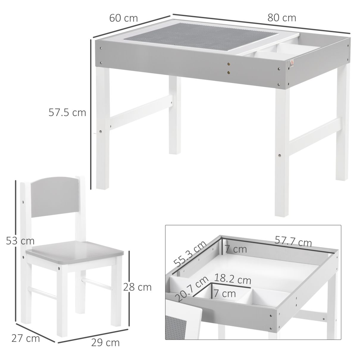 Kids Table and Chair Set Toddler Desk and Chair Set w/ Storage - Grey