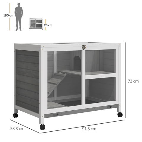 Wood Rabbit Hutch Bunny Cage Pet House Indoor W/ Tray Ramp, Grey Pawhut