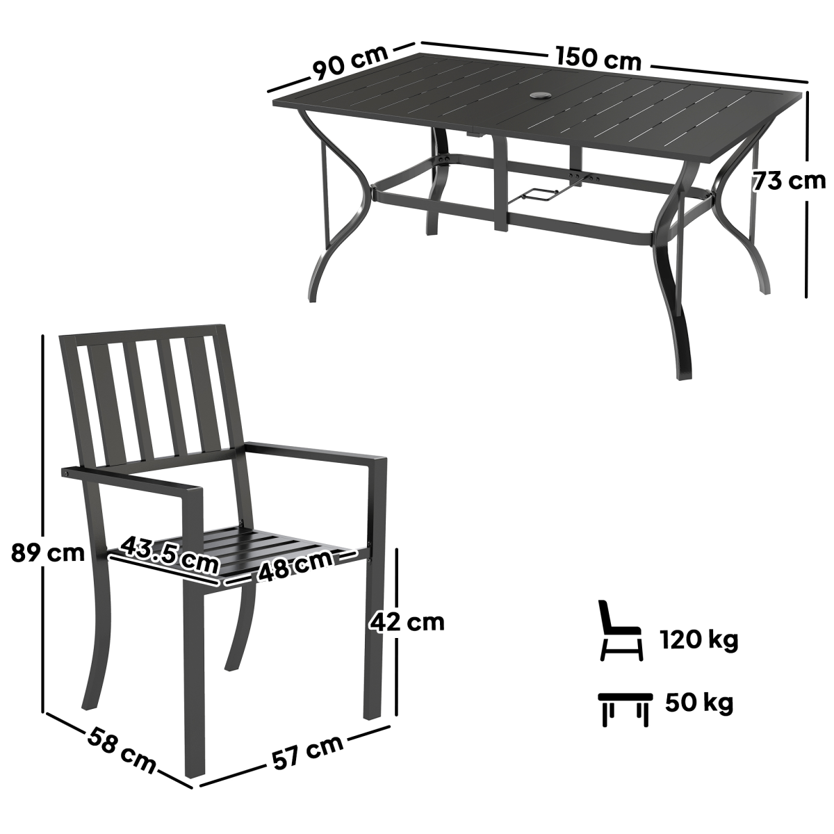 Outsunny 7 Pieces Patio Dining Set with Umbrella Hole, for Poolside, Garden