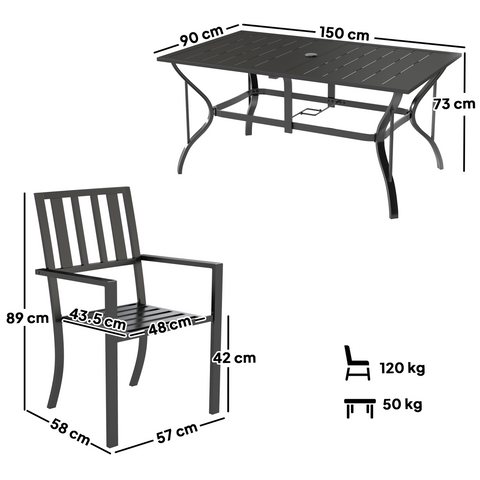 Outsunny 7 Pieces Patio Dining Set with Umbrella Hole, for Poolside, Garden