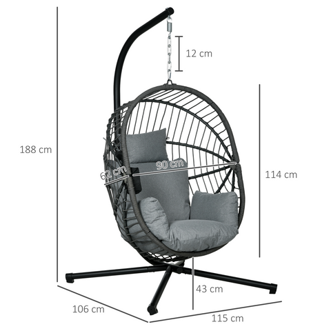 Outsunny Hanging Swing Chair w/ Thick Cushion, Patio Hanging Chair, Grey