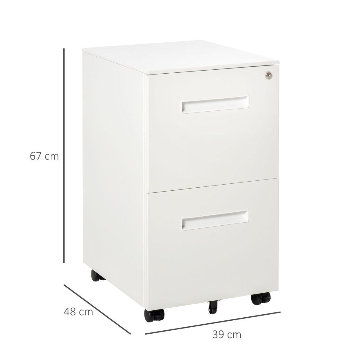 Mobile File Cabinet Home Filing Furniture with Adjustable Partition, Lock, White